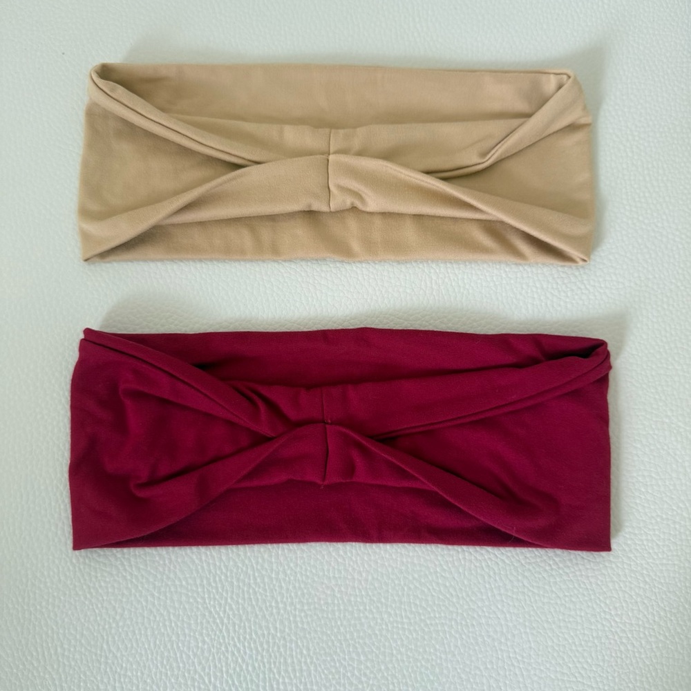 Set of Two Knotted Headbands - Tan and Burgundy